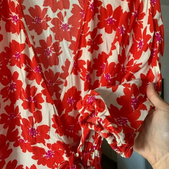 Zara Red Floral Print Wrap Mini Dress - Picture 7 of 10